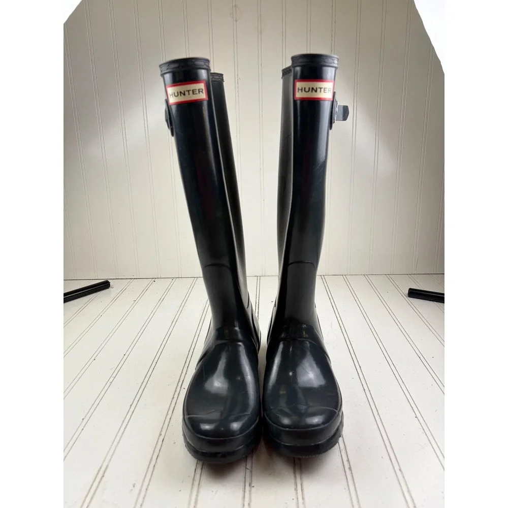 Hunter Original Tall Gloss Black Rain Boots Women's Size 7 $190